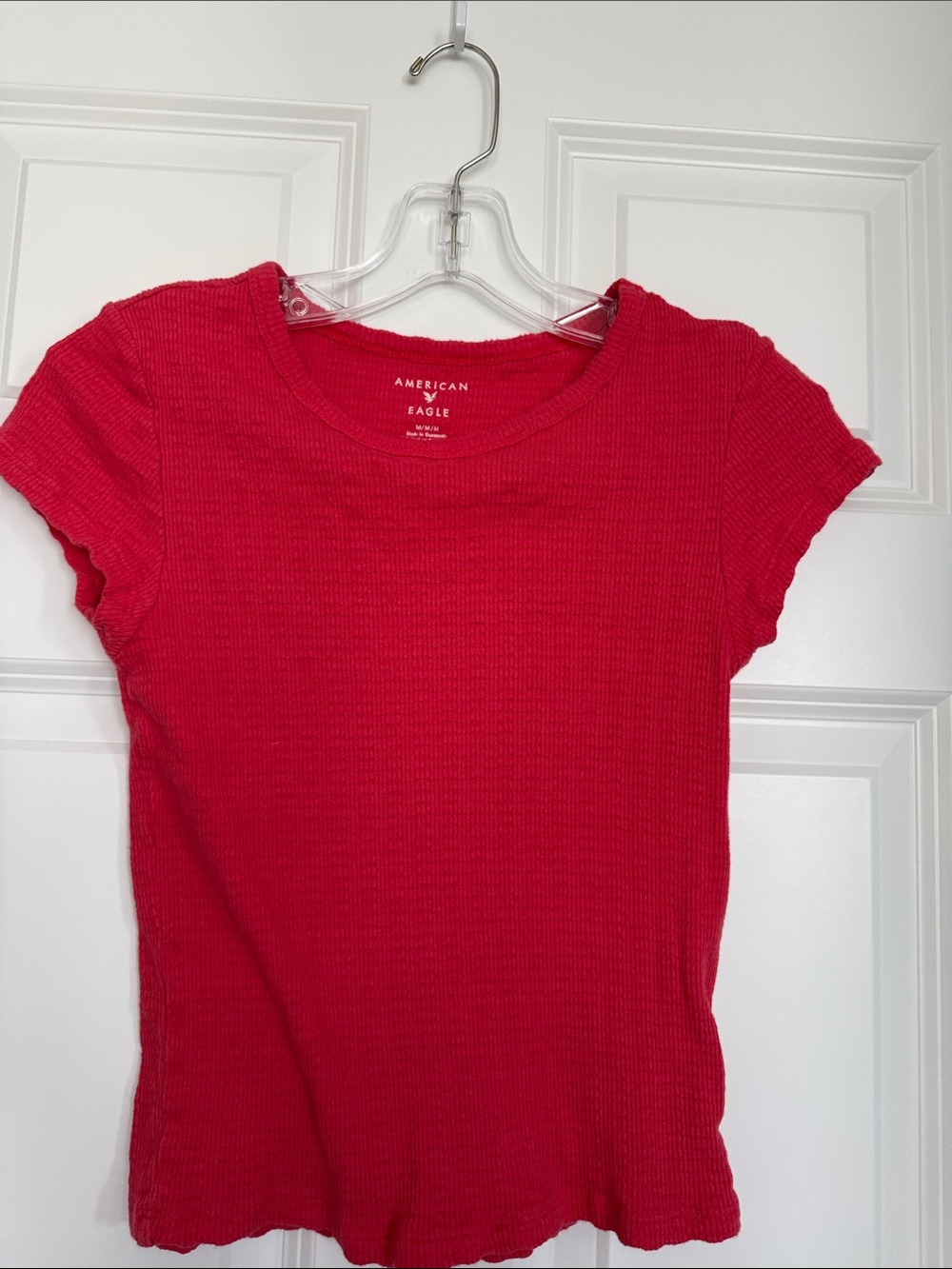 American Eagle Outfitters Red Ribbed Short Sleeve Tee
